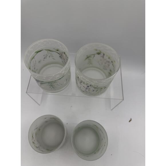 Frosted Glass Lot Of 4 Lilac Flowers And Lattice Pattern - Picture 7 of 8